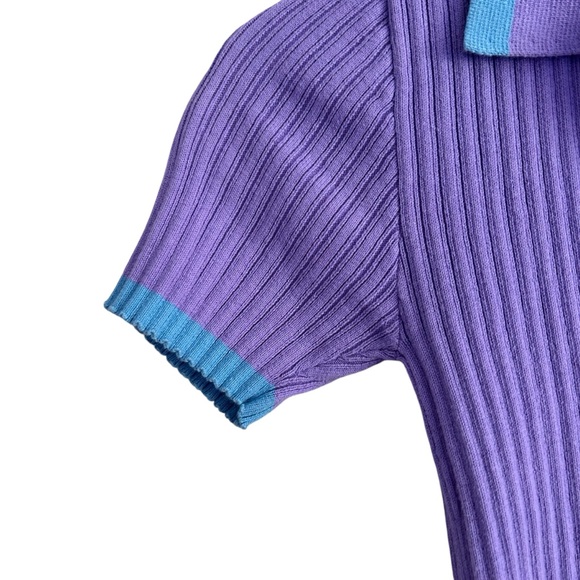 Lazy Oaf Sz US 2/XS Tiny Heart Polo Ribbed Knit Stretch Cotton Purple Cropped - Picture 5 of 10